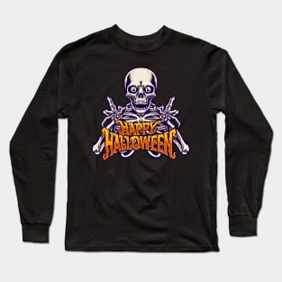 halloween character skeleton with text Long Sleeve T-Shirt